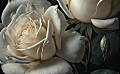 一对绝美的白色玫瑰，采用冷调色绘画