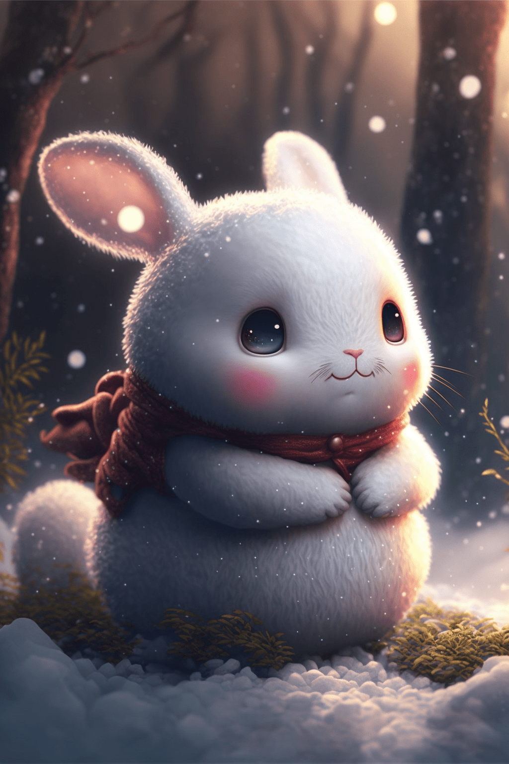 雪地里精灵风格的小兔子