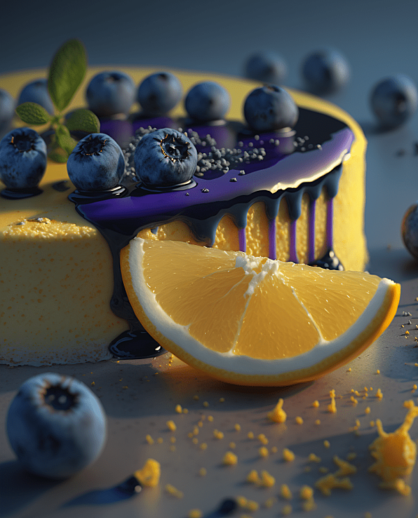 8k高清，美味的黄色柠檬蓝莓芝士蛋糕