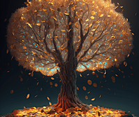 秋季森林里，一颗闪闪发光的魔法金钱树