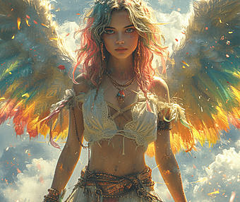 彩虹光辉中，幻想战场上的守护天使