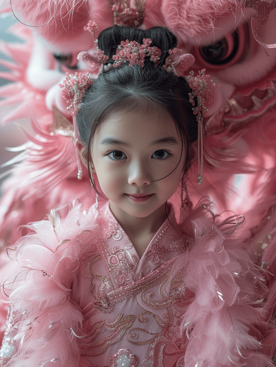 新春佳节中的粉色汉服小美女