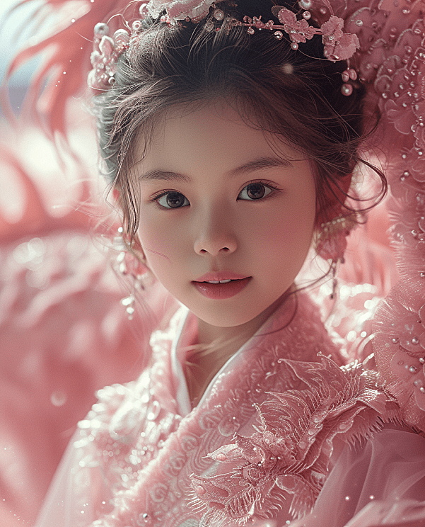梦幻般的儿童摄影，新春佳节中的粉色汉服小美女
