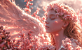 一位天使在粉色的天空中飘浮，这不仅是一幅画，更像是一场关于灵魂净化的仪式。