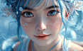 一位小女孩，脸上有着璀璨的蓝色妆容，仿佛是星空下的小精灵。